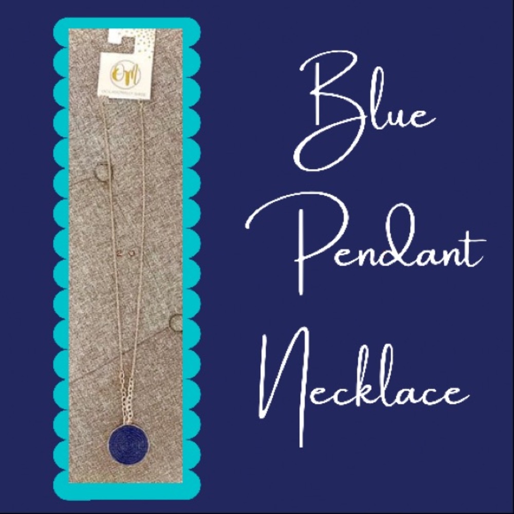 Long seed bead BLUE pendant necklace on gold chain